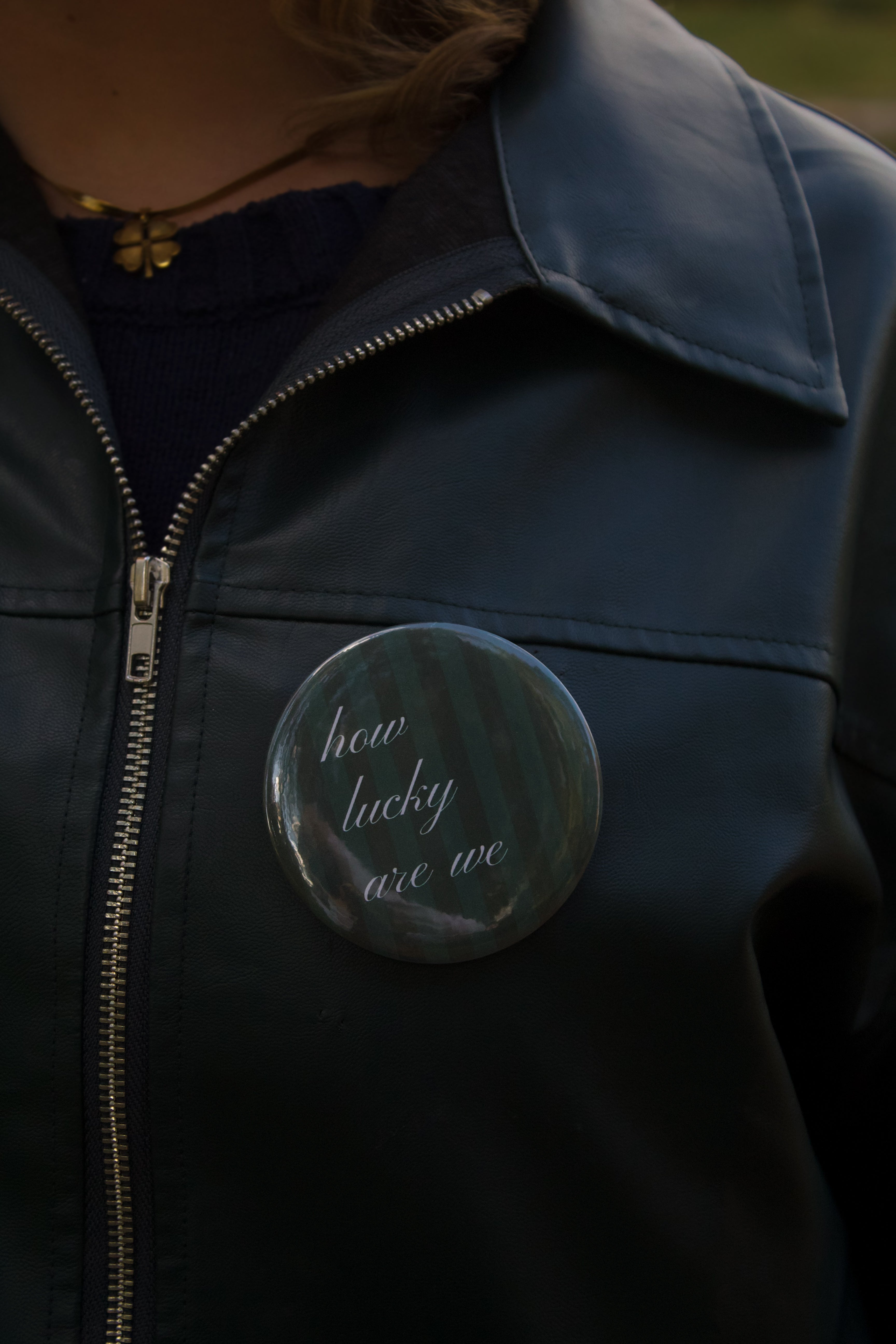 "How Lucky are We" Collection: Dark Green Striped Game Day Button