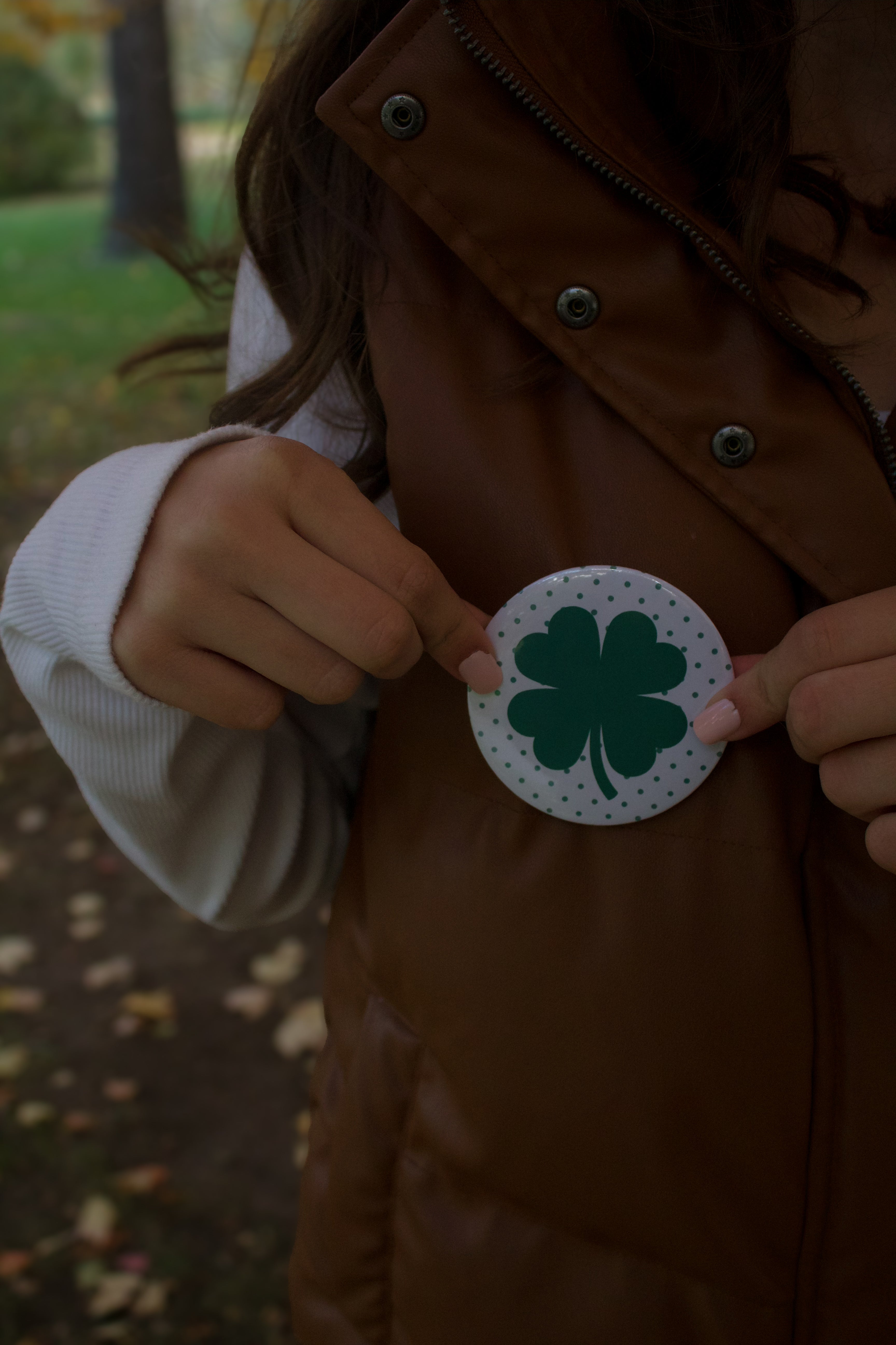The Polka Dot Green Shamrock Game Day Button