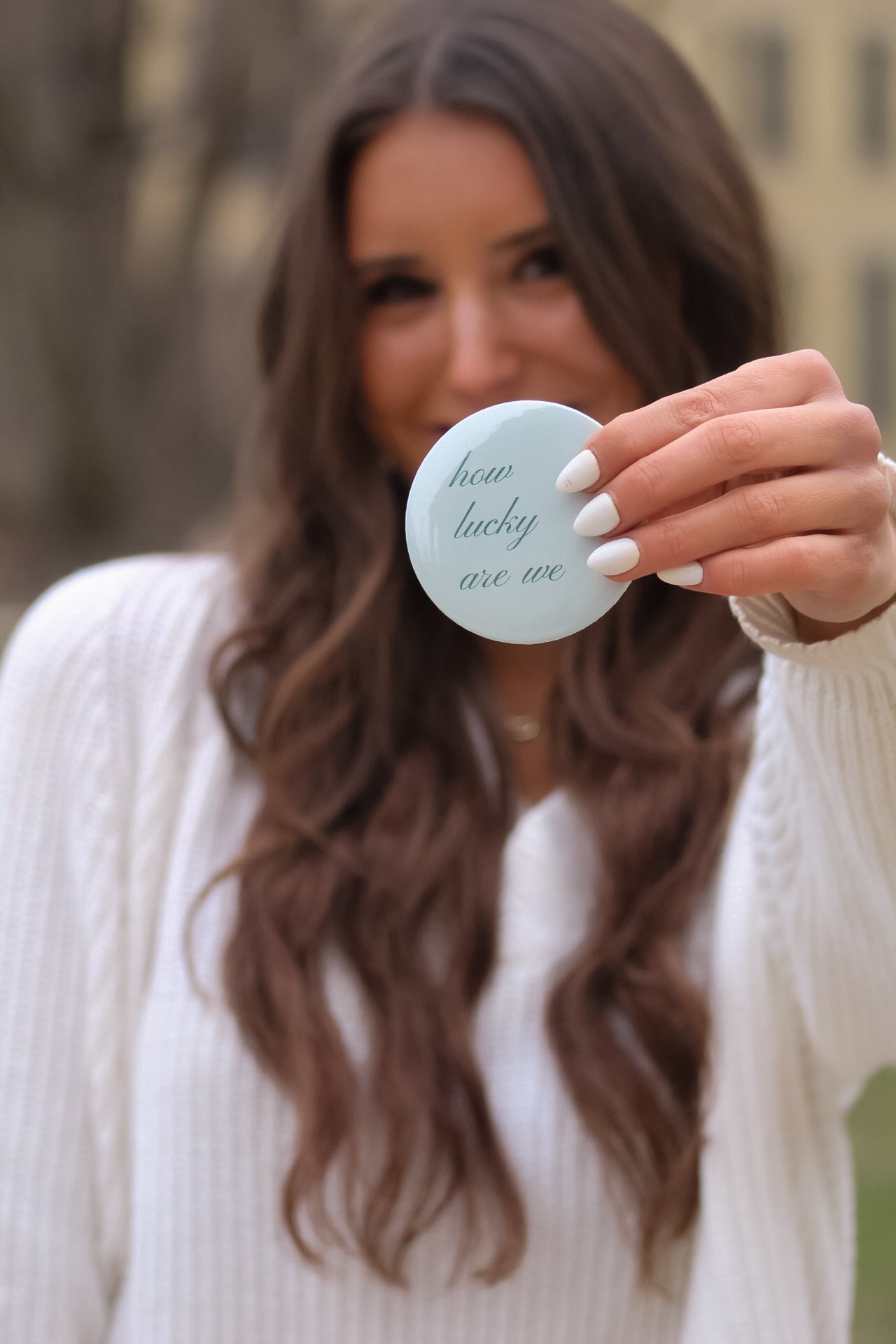 "How Lucky are We" Collection: Light Green Game Day Button